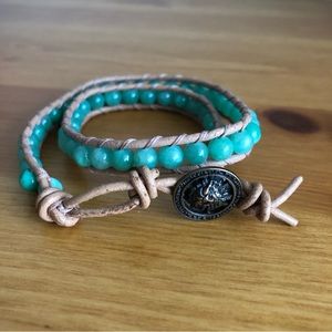 2/$30 Handmade Leather Bohemian Glass Turquoise Ocean Mermaid Bracelet